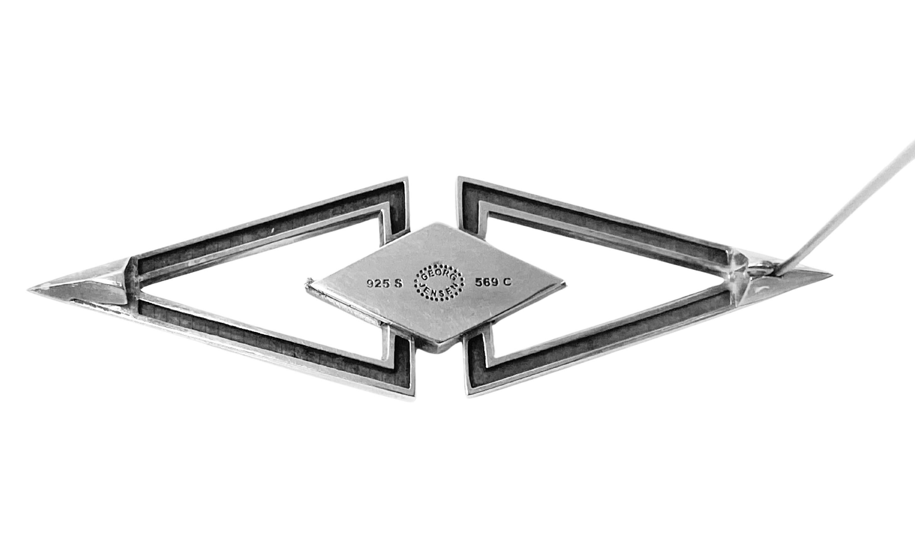 Georg Jensen Sterling and black Diamond Brooch #569C In Good Condition For Sale In Toronto, ON