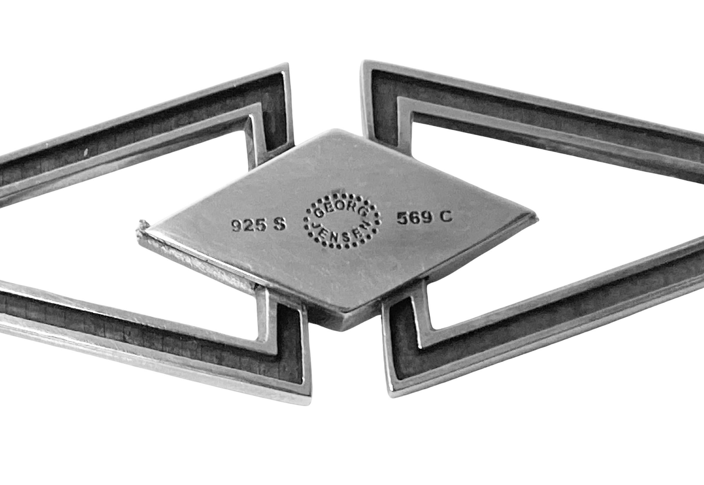 Women's or Men's Georg Jensen Sterling and black Diamond Brooch #569C For Sale