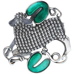 Georg Jensen Sterling Enamel Lamb Brooch, Denmark, circa 1942