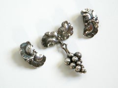 Georg Jensen Sterling Grapes and Leaves Brooch and Earrings Made in Denmark