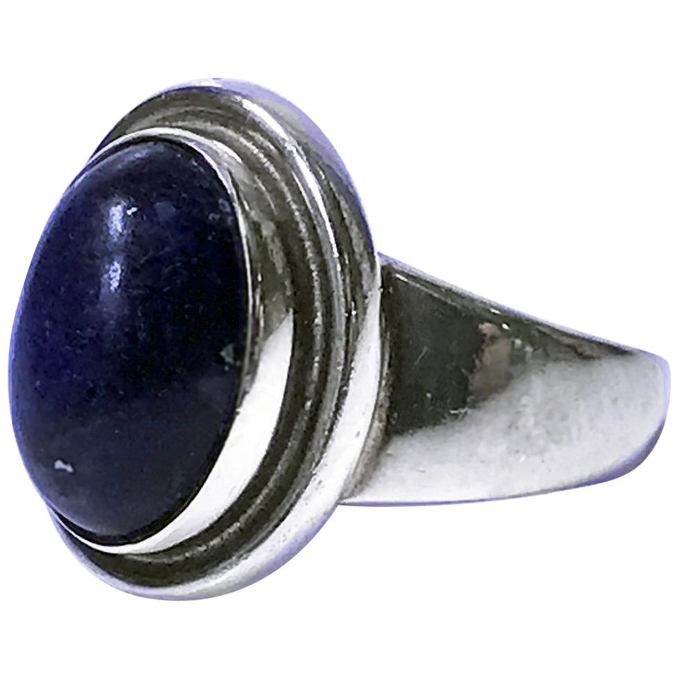 Georg Jensen Sterling Lapis Ring, Designed by Harald Nielsen