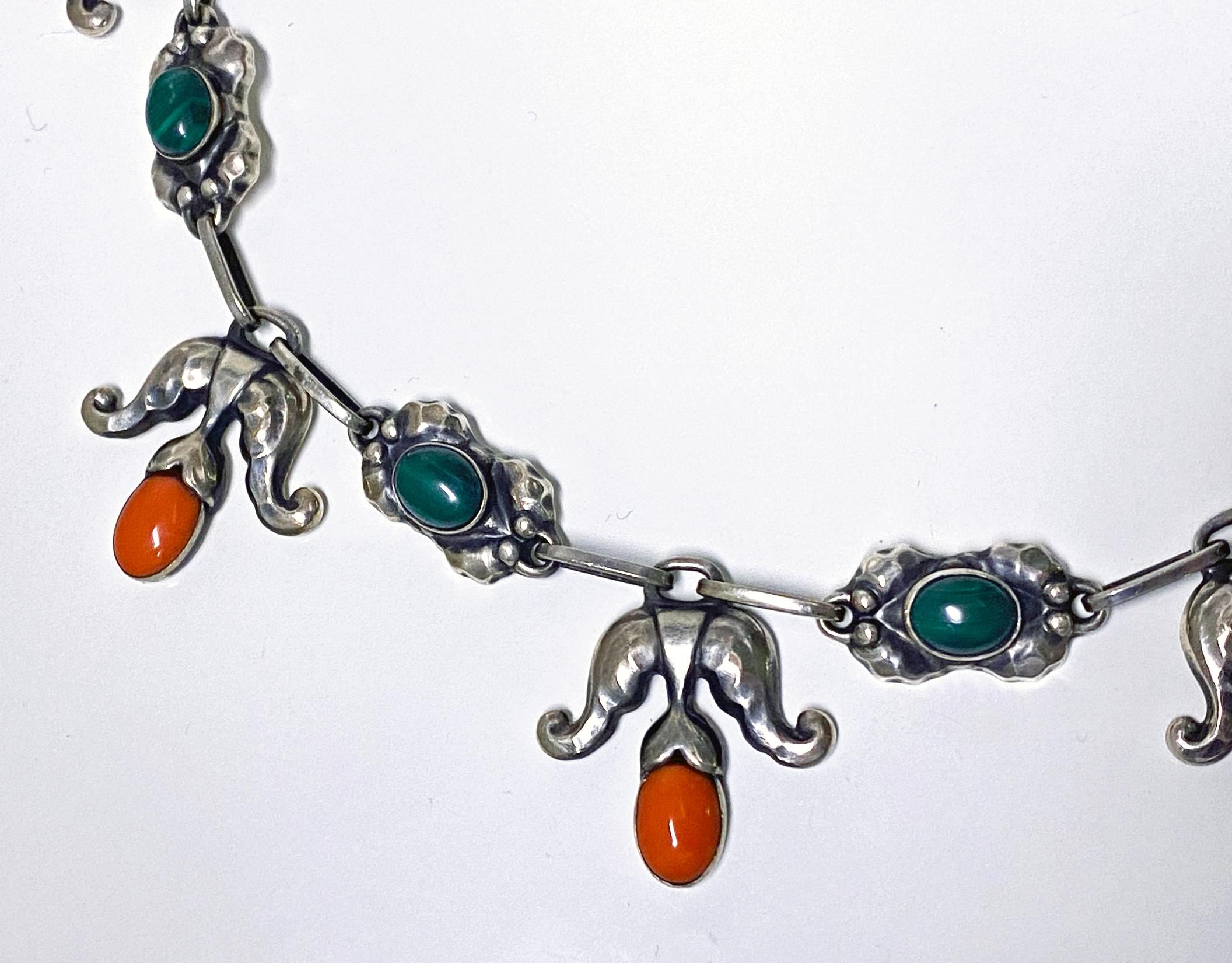 Georg Jensen Sterling Malachite Necklace C.1933 In Good Condition In Toronto, ON