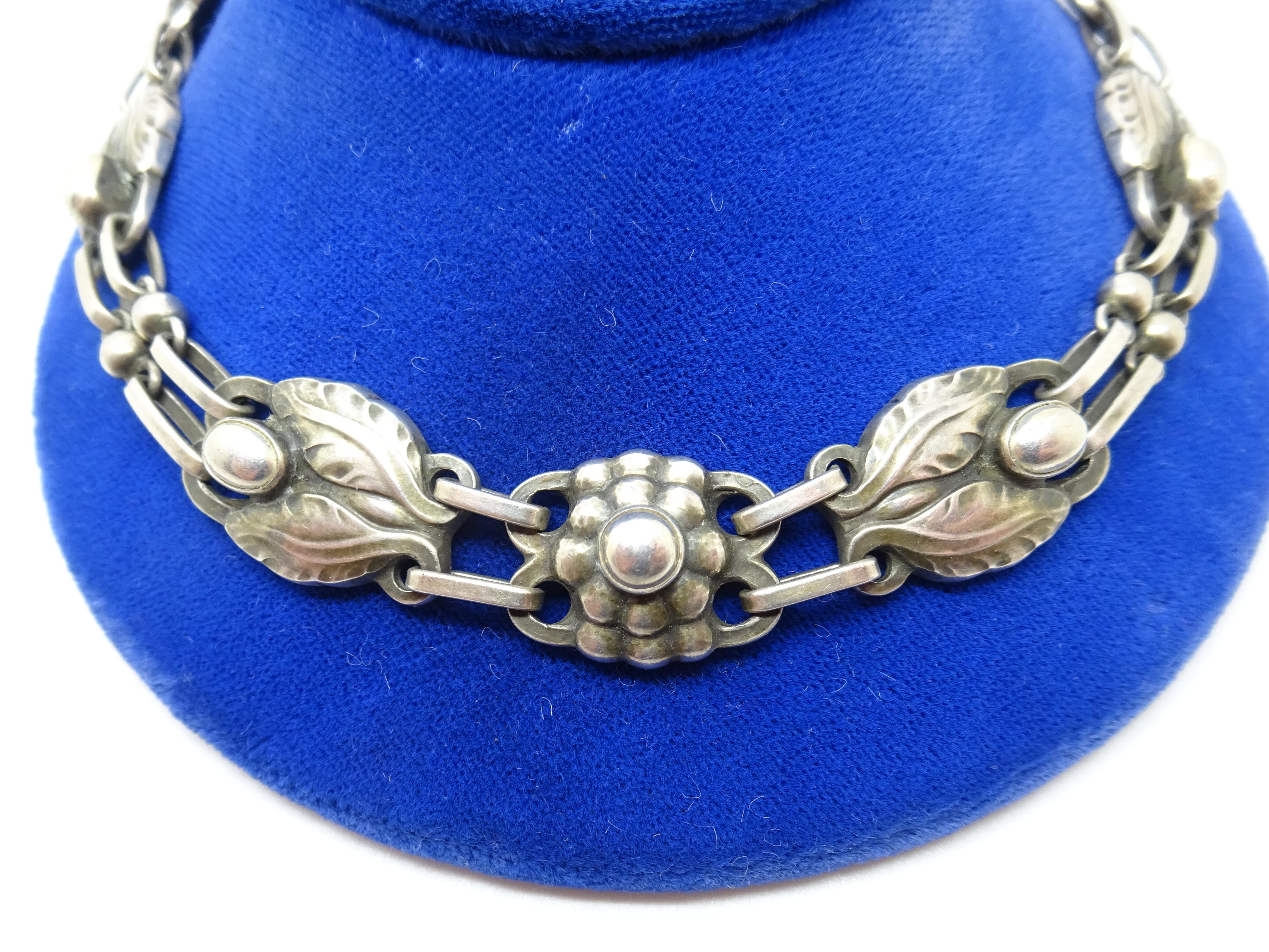 Art Deco Georg Jensen Sterling Necklace #1 with Leaves and Berries '#J3333'