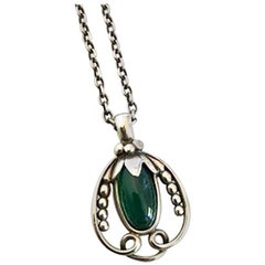 Georg Jensen Sterling Silver 1990 Annual Pendant, Green Agate and Chain