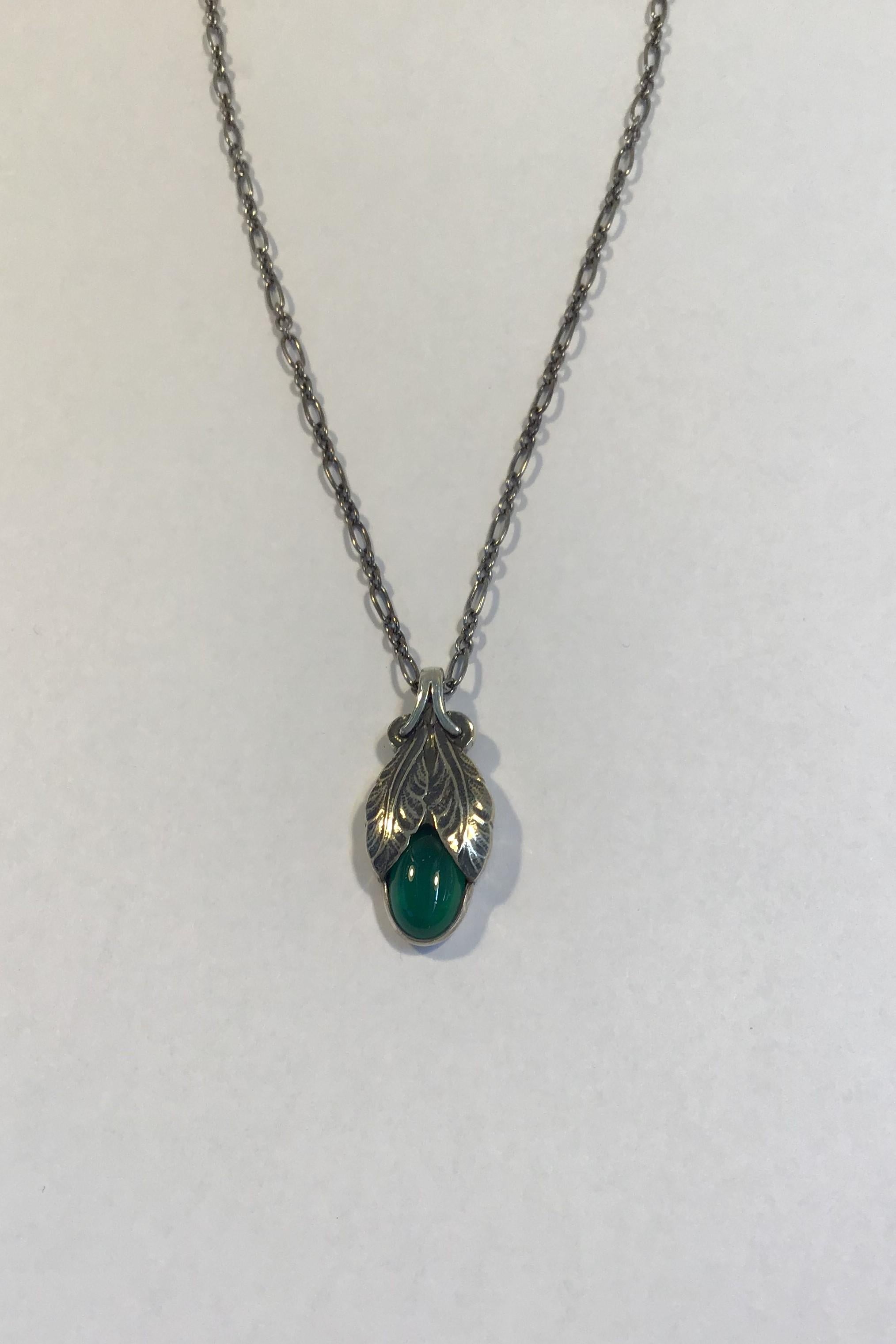 Georg Jensen Sterling Silver 2008 Annual Pendant (Green Agate) with Necklace L 44 cm (17.33 in) Weight 14.3 gr (0.52 oz)