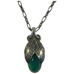 Georg Jensen Sterling Silver 2008 Annual Pendant 'Green Agate' with Necklace