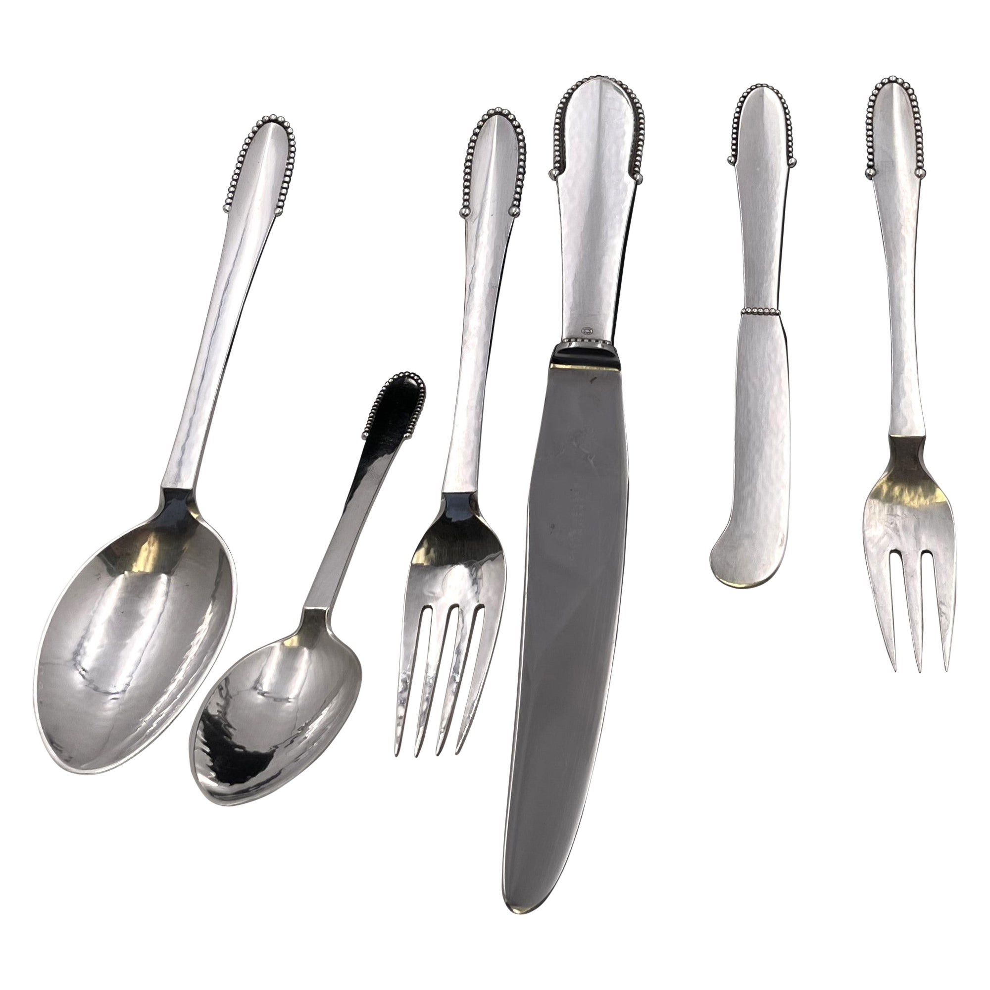 Georg Jensen Sterling Silver 48-Piece Beaded Flatware Set for 8 im Angebot