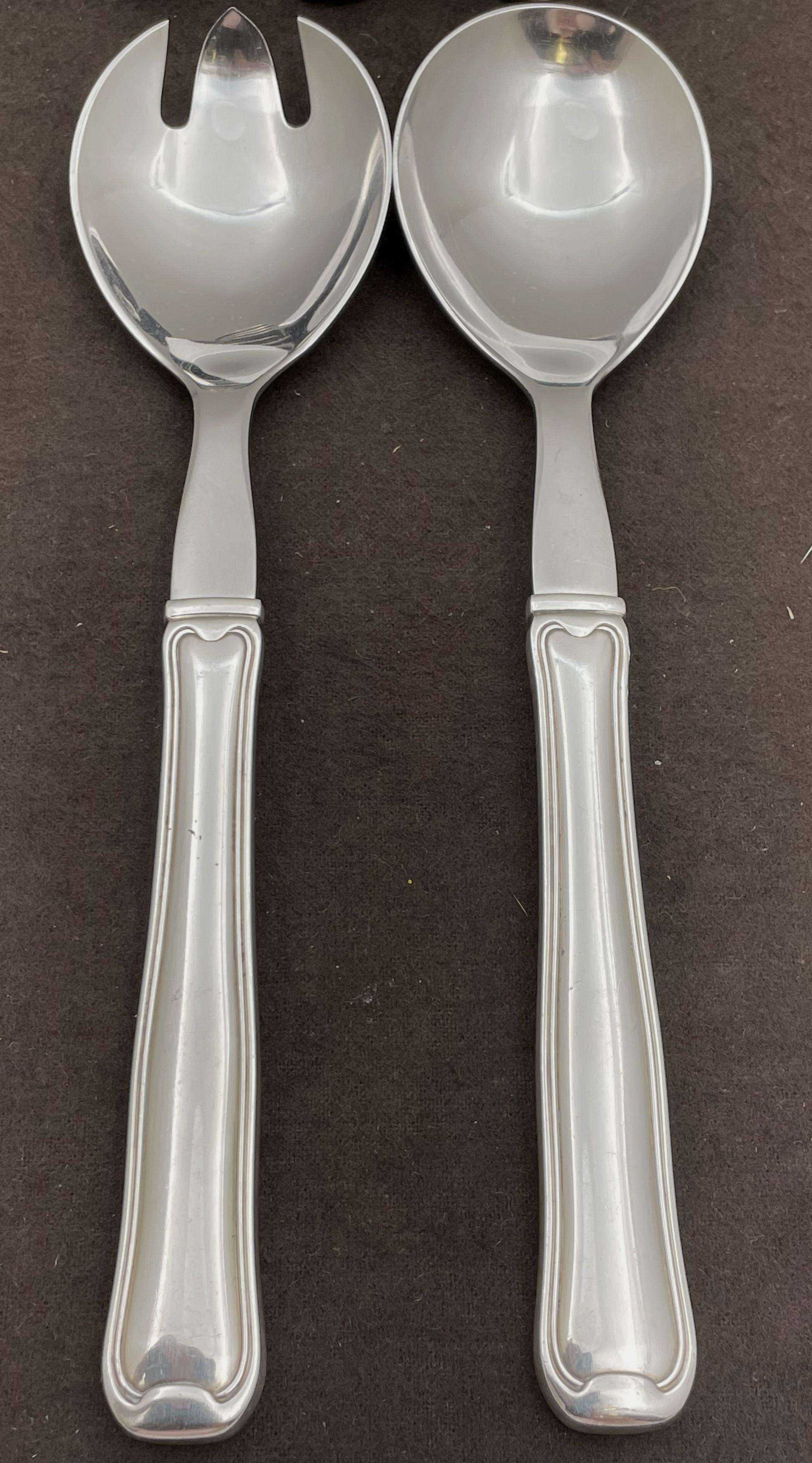 20th Century Georg Jensen Sterling Silver 65-Piece Old Danish Flatware Set for 8 Mid-Century For Sale