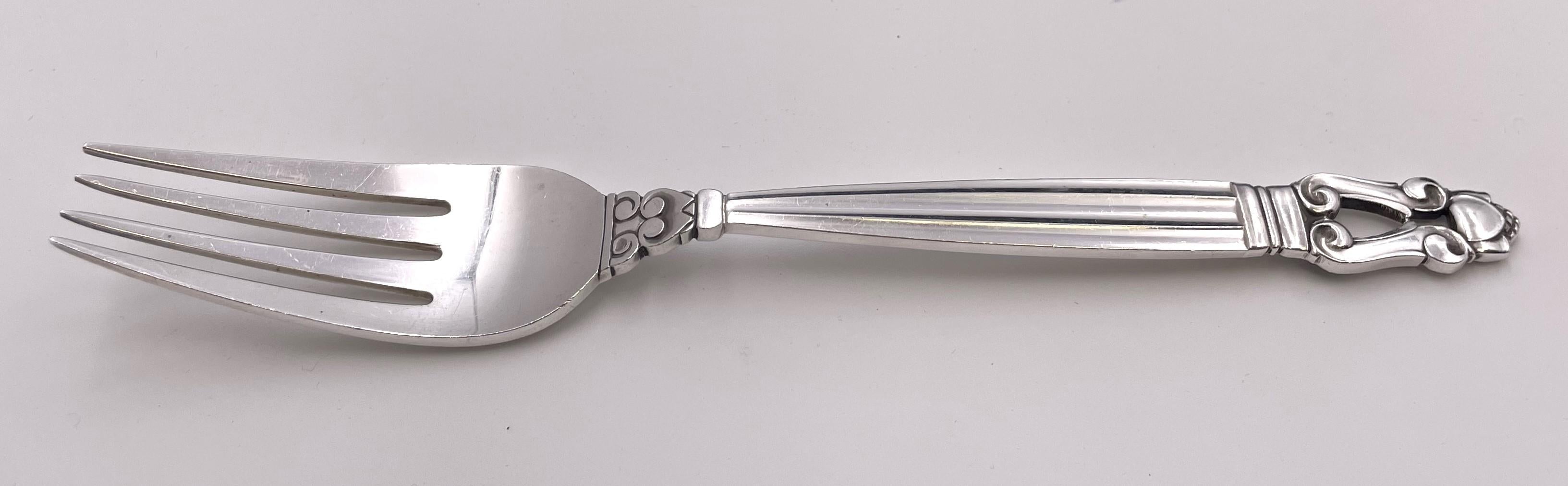 Danish Georg Jensen Sterling Silver 66-Piece Flatware Set in Acorn Pattern For Sale