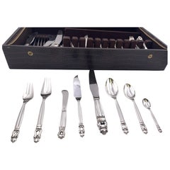 Georg Jensen Sterling Silver 66-Piece Flatware Set in Acorn Pattern Georg Jensen Sterling Silver 66-Piece Flatware Set in Acorn Pattern