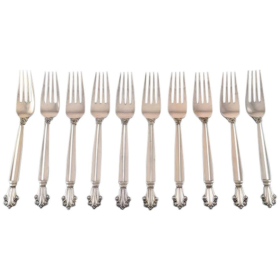 Georg Jensen Sterling Silver Acanthus Lunch Fork, Ten Pieces For Sale