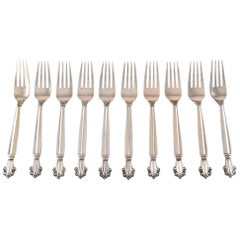 Georg Jensen Sterling Silver Acanthus Lunch Fork, Ten Pieces