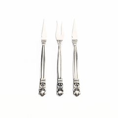 Georg Jensen Sterling Silver Acorn 3-Piece Nut Pick and Lemon Fork Set