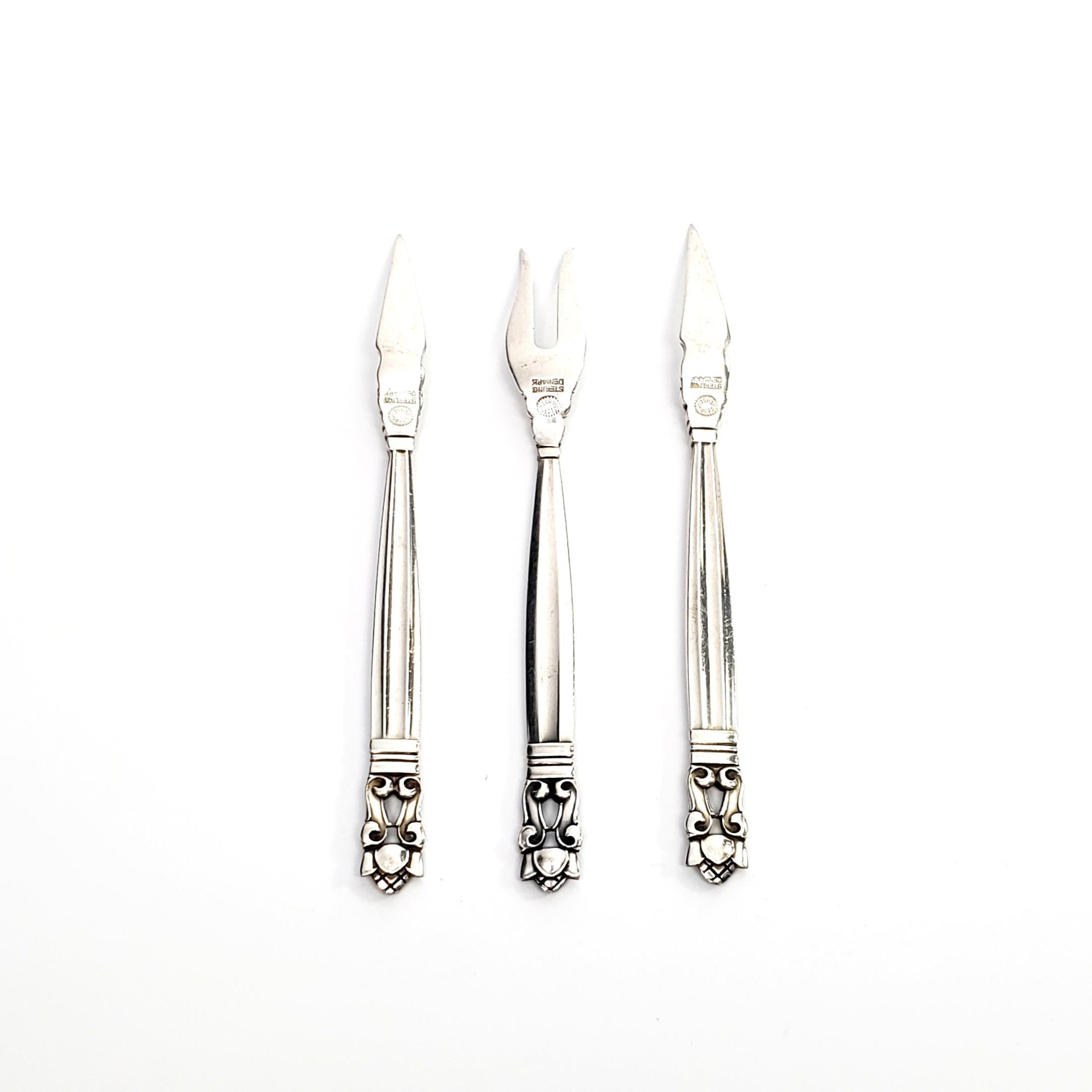 Unknown Georg Jensen Sterling Silver Acorn 3-Piece Nut Pick and Lemon Fork Set