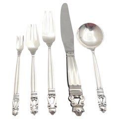 Georg Jensen Sterling Silver Acorn 5-Piece Place Setting from 1930s