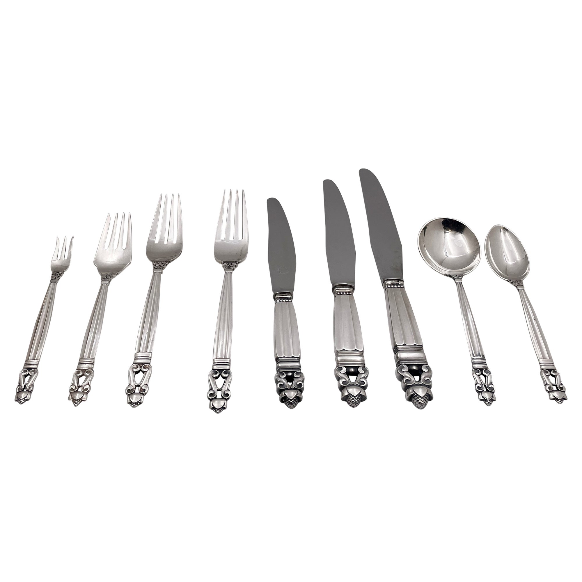 Georg Jensen Sterling Silver Acorn 9-Piece Place Setting