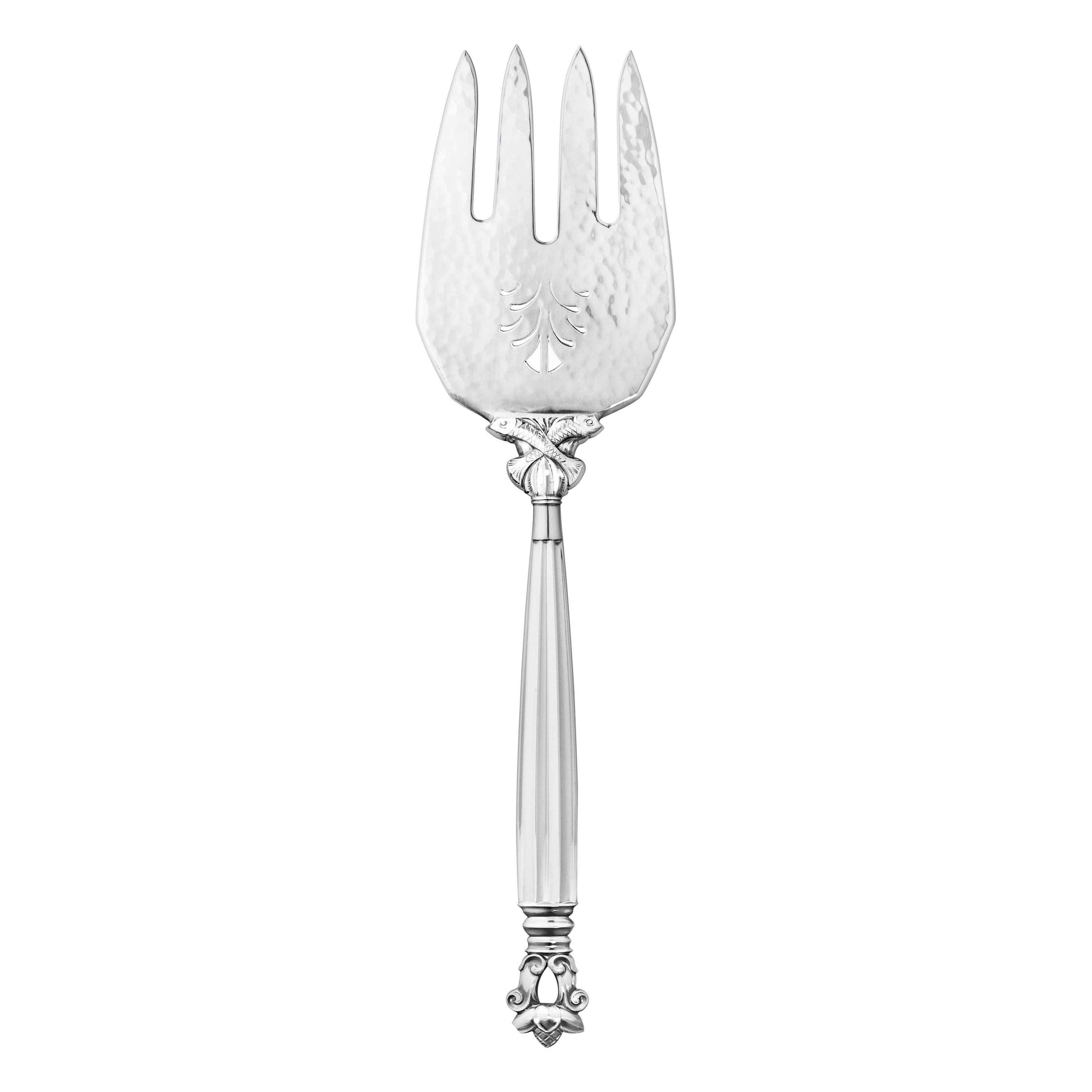 Georg Jensen Sterling Silver Acorn Fish Serving Fork by Johan Rohde For Sale