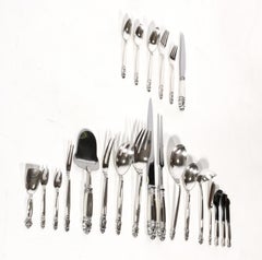 Georg Jensen Sterling Silver Acorn Flatware, Large Set for 12 People