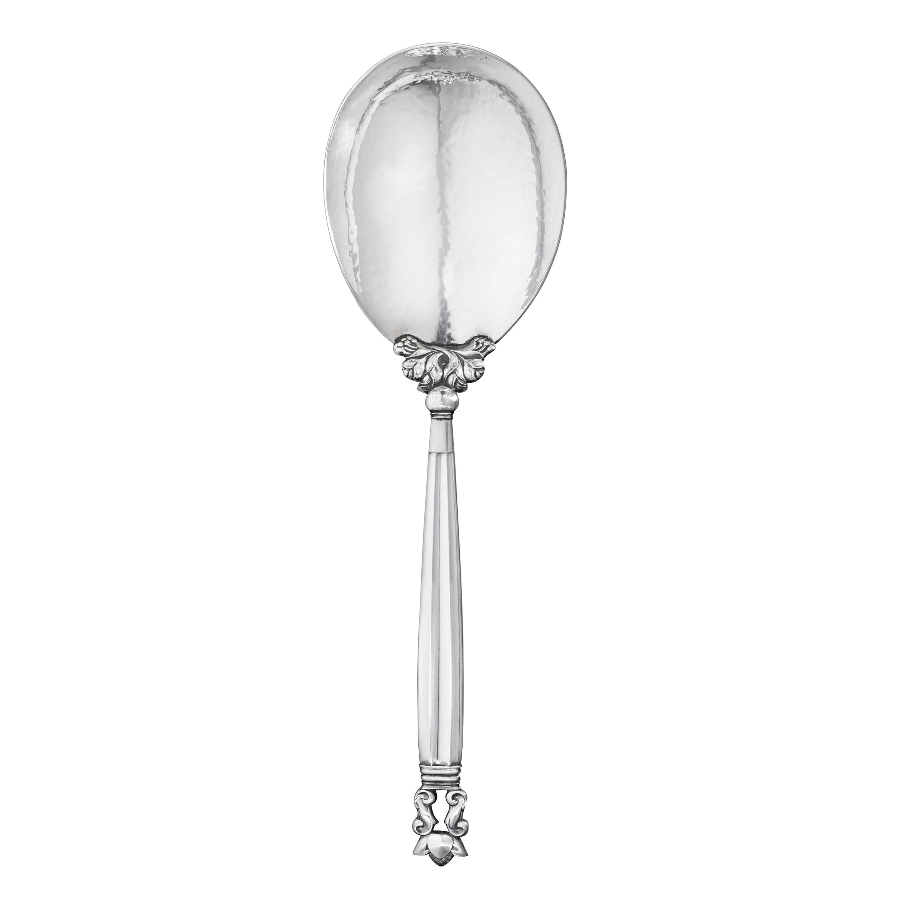Georg Jensen Acorn Sterling Silver Iced Tea Spoon – 7 3/8" – Post-1940 Heirloom Silverware, Excellent Condition