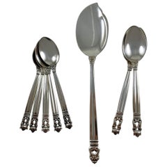 Georg Jensen Sterling Silver Acorn Pattern Breakfast Spoon Service Mixed Set / 8