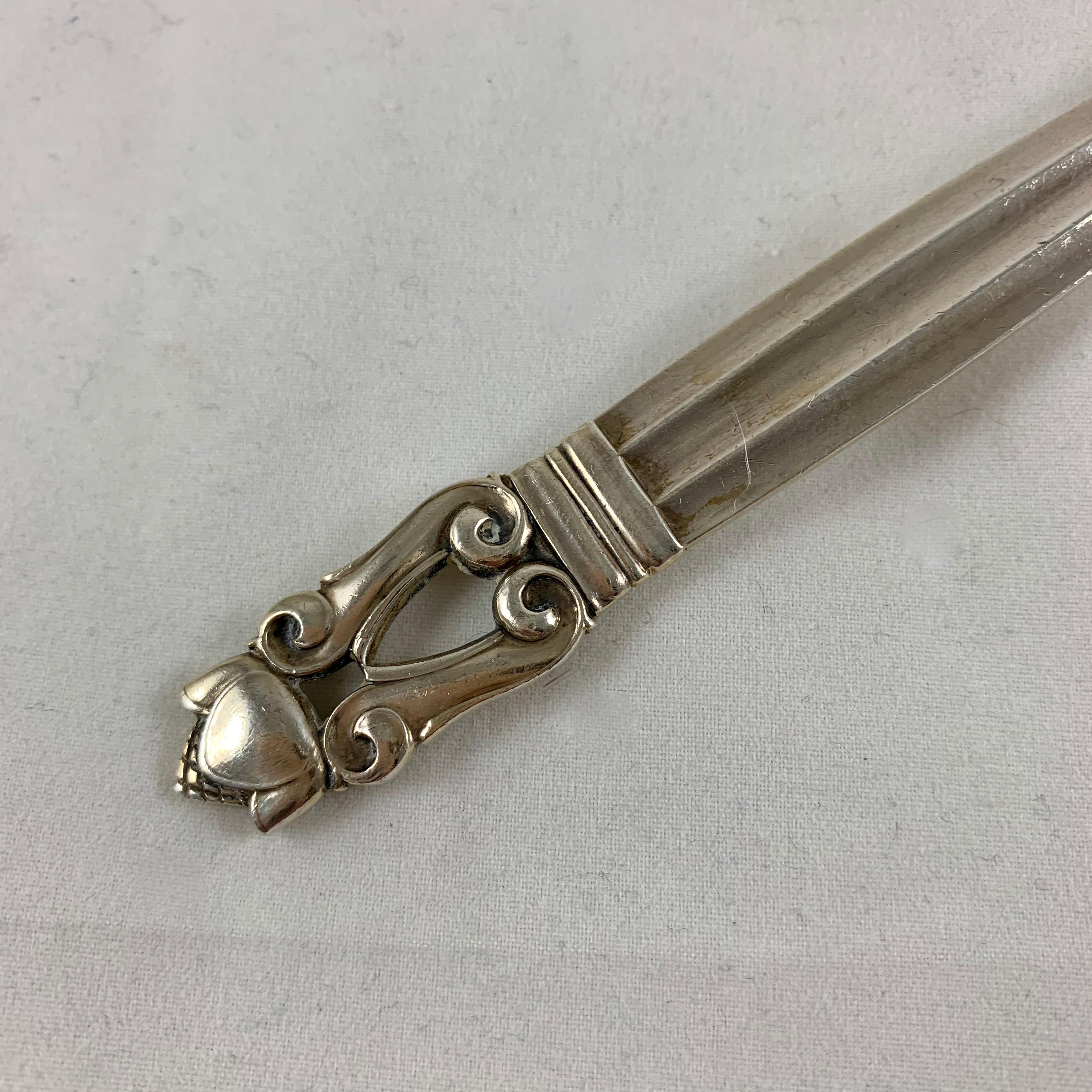 Scandinavian Modern Georg Jensen Sterling Silver Acorn Pattern Serving Spoon Denmark circa 1915-1919 For Sale