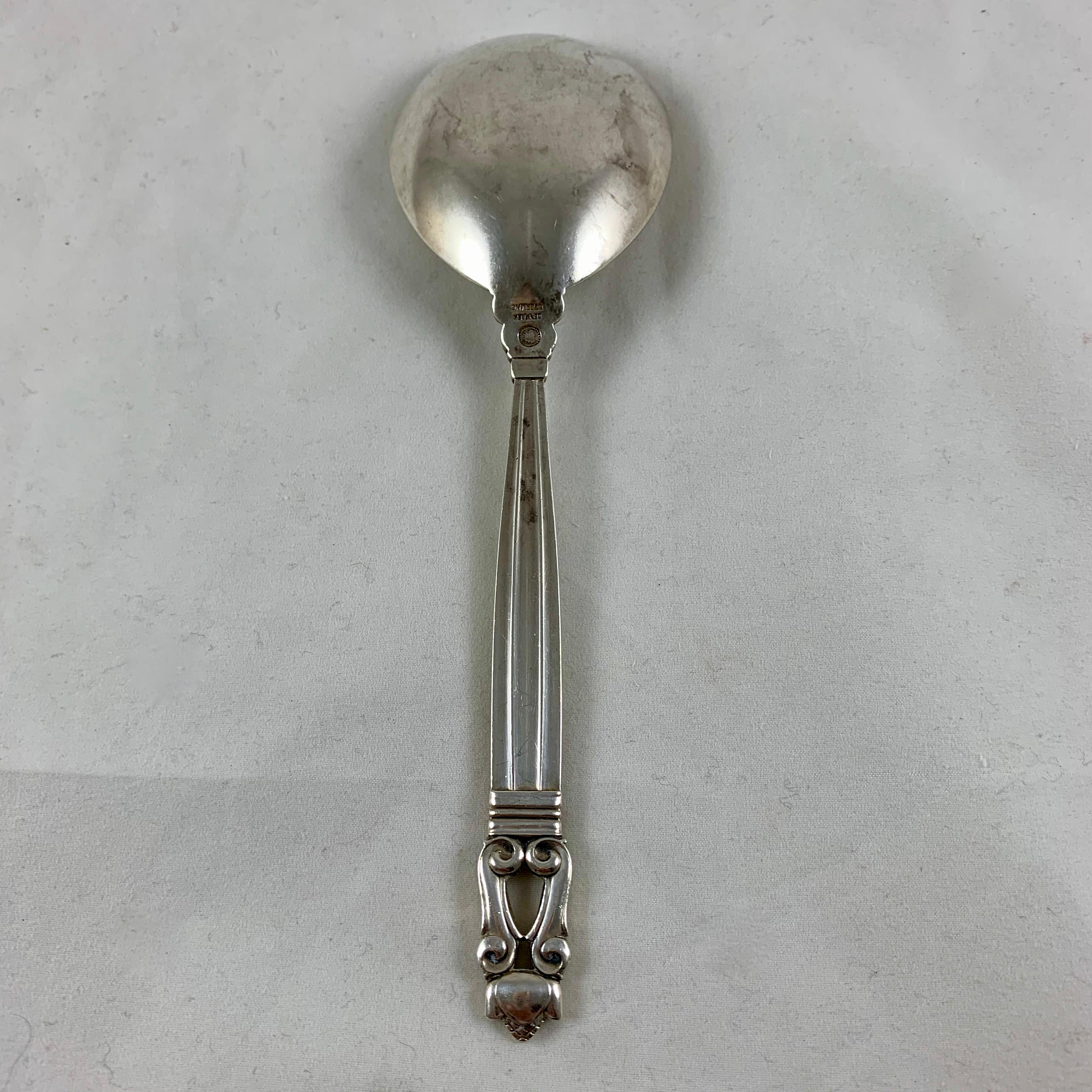 Metalwork Georg Jensen Sterling Silver Acorn Pattern Serving Spoon Denmark circa 1915-1919 For Sale