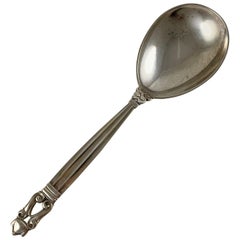Georg Jensen Sterling Silver Acorn Pattern Serving Spoon Denmark circa 1915-1919