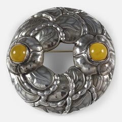 Georg Jensen Sterling Silver Amber Anniversary Brooch #42