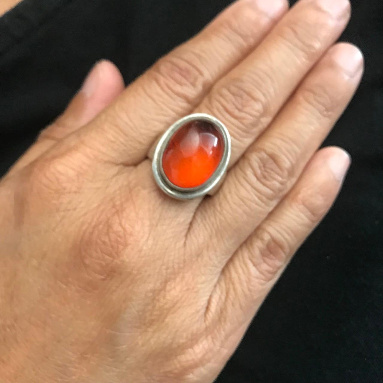 Women's or Men's Georg Jensen Sterling Silver Amber Ring by Harald Nielsen, No. 46A (Size 7) For Sale