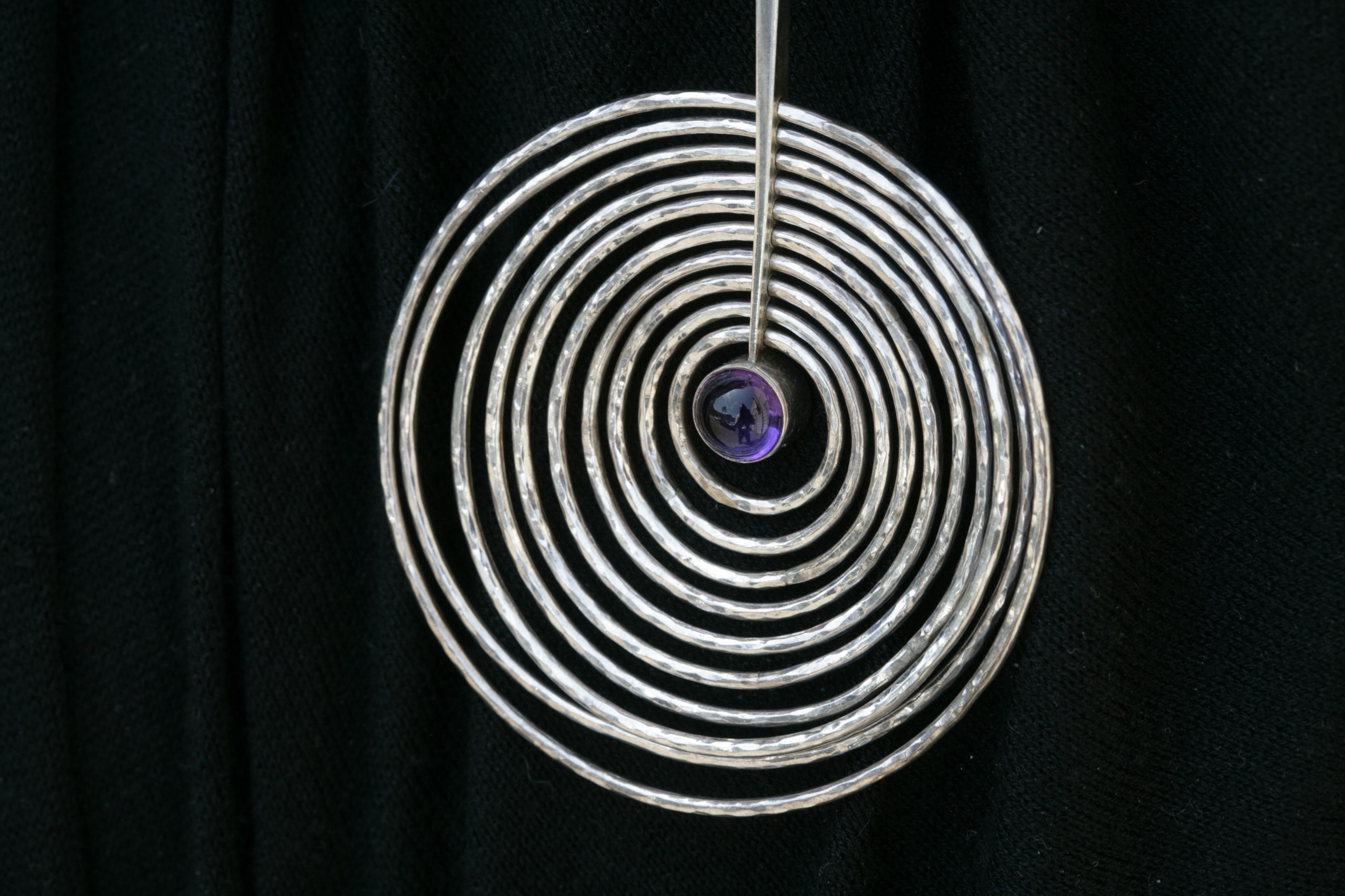 Georg Jensen Sterling Silver and Amethyst Pendant Designed by Bent Gabrielsen In Good Condition For Sale In Big Bend, WI