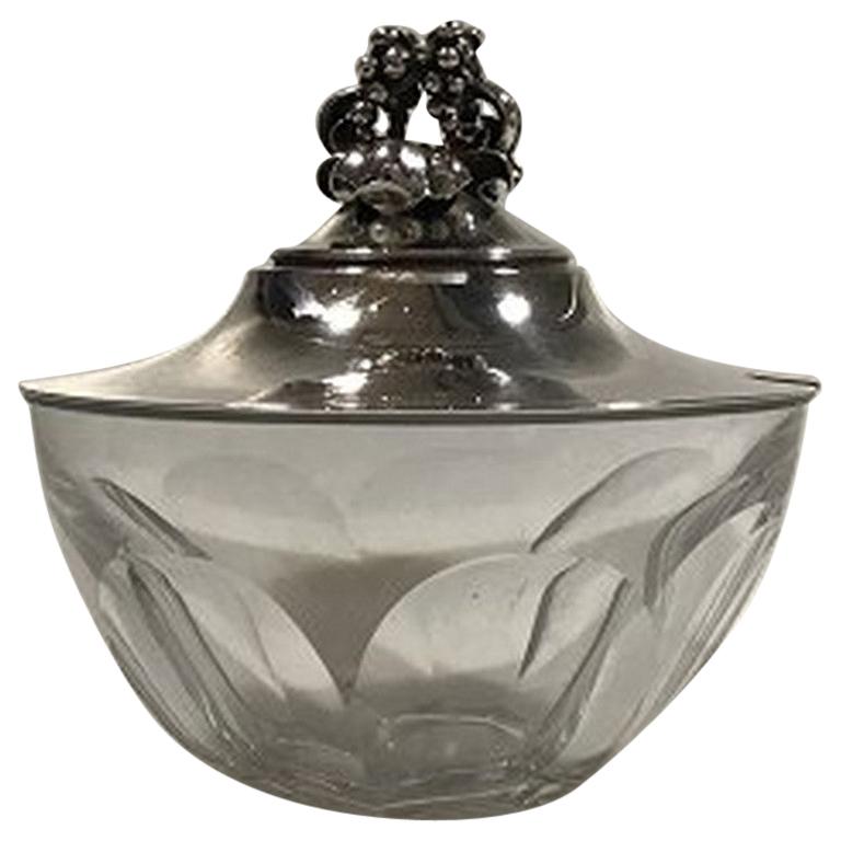 Georg Jensen Sterling Silver and Baccarat Crystal Confiture Glass Jar No 482 For Sale