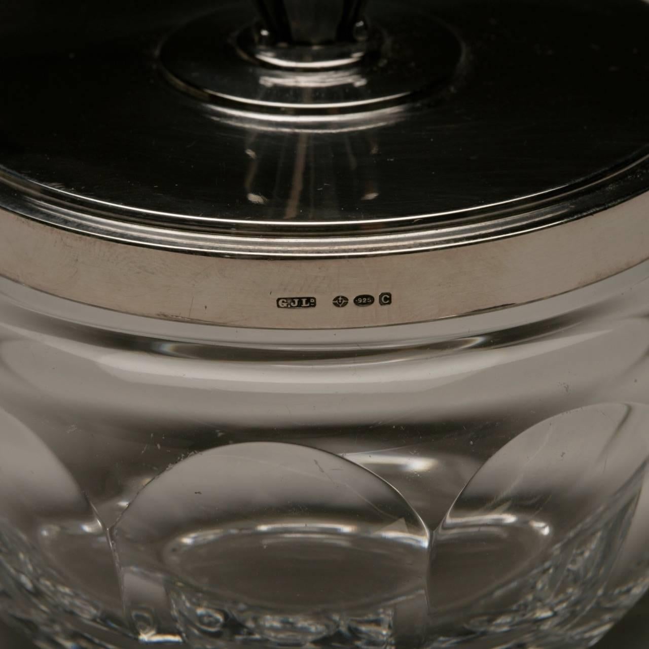 Georg Jensen Sterling Silver and Crystal Serving Jar, No. 134C by Harald Nielsen In Excellent Condition For Sale In San Francisco, CA