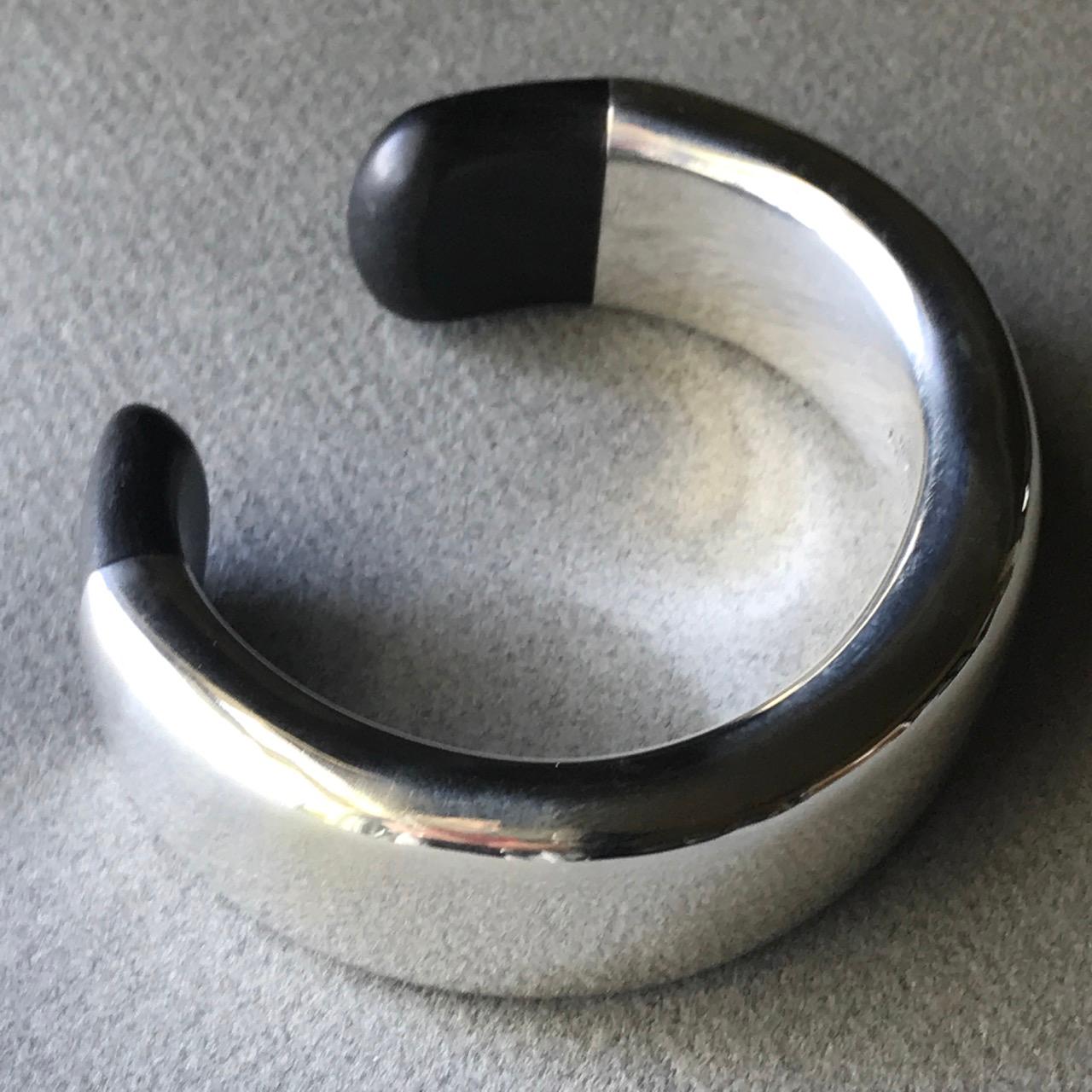 Modernist Georg Jensen Sterling Silver and Ebony Wood Bold Cuff Bracelet by Ove Wendt For Sale