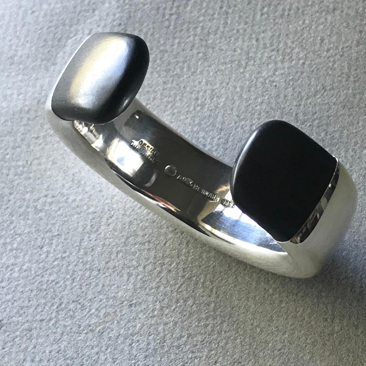 Georg Jensen Sterling Silver and Ebony Wood Bold Cuff Bracelet by Ove Wendt In Excellent Condition For Sale In San Francisco, CA