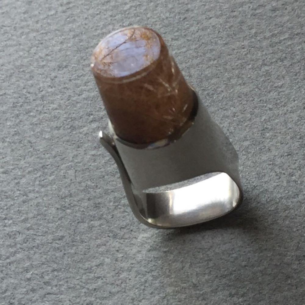 Georg Jensen Sterling Silver and Rutilated Quartz Ring, No. 151 by V. Torun In Good Condition For Sale In Big Bend, WI