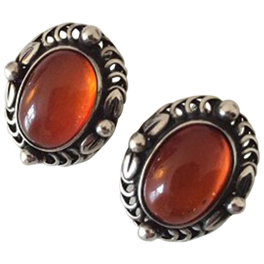 Georg Jensen Sterling Silver Annual Earclips with Amber from 1995 For Sale