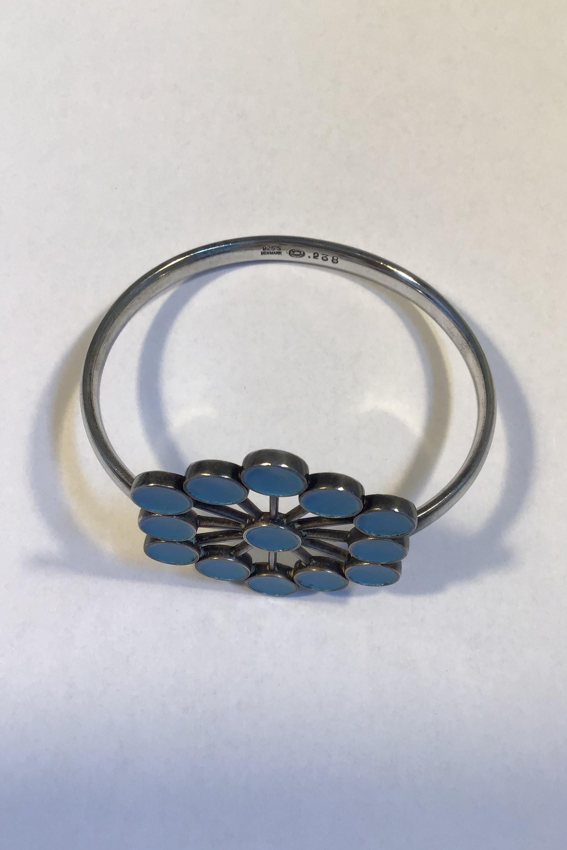 Georg Jensen Sterling Silver Arm Ring with Enamel No 238 Design Astrid Fog Inside Diameter 6.4 cm(2.51 in) Weight 43.8 gr/1.54 oz