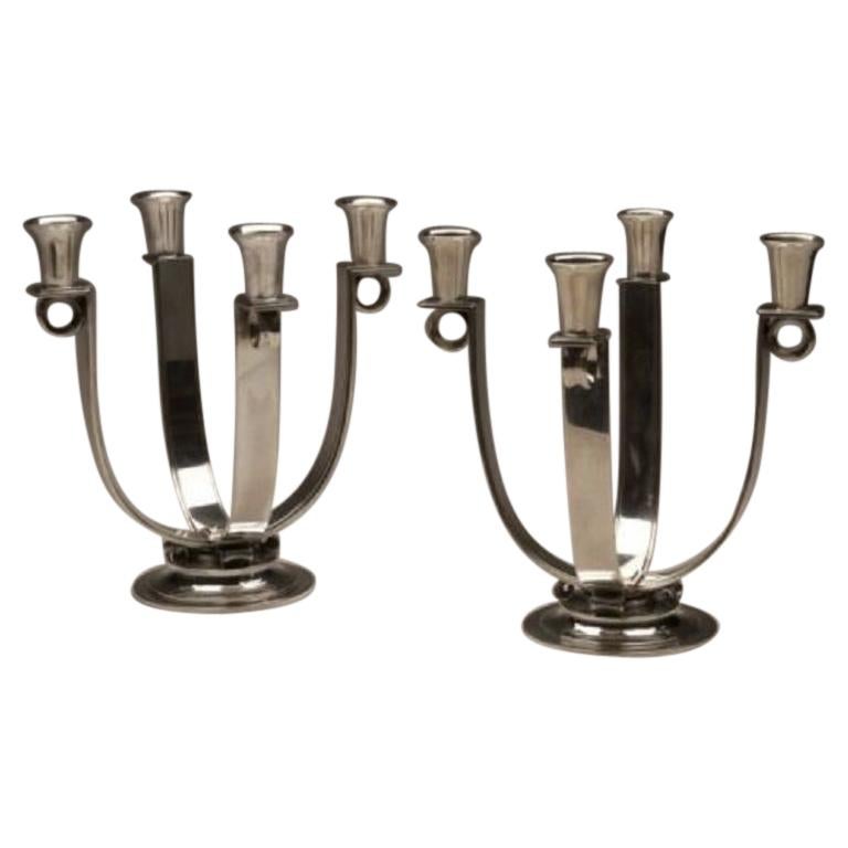 Georg Jensen Sterling Silver Art Deco 4-Branch Candelabra, No. 623B