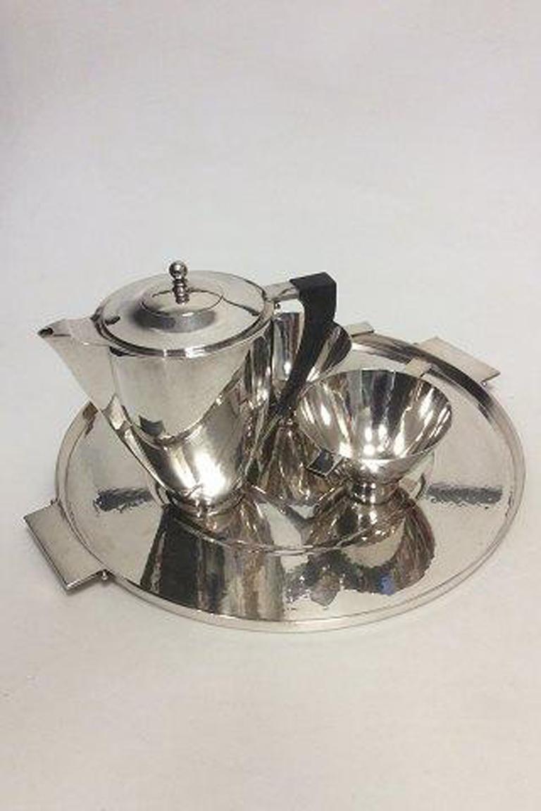 Georg Jensen Sterling Silver Art Deco coffee set and tray by Johan Rohde no 529 A. All with English import marks from 1930/1931 and production marks from 1925-1932. So a very early signed, as it was designed in 1928/1929.


Tray measures 43,2cm