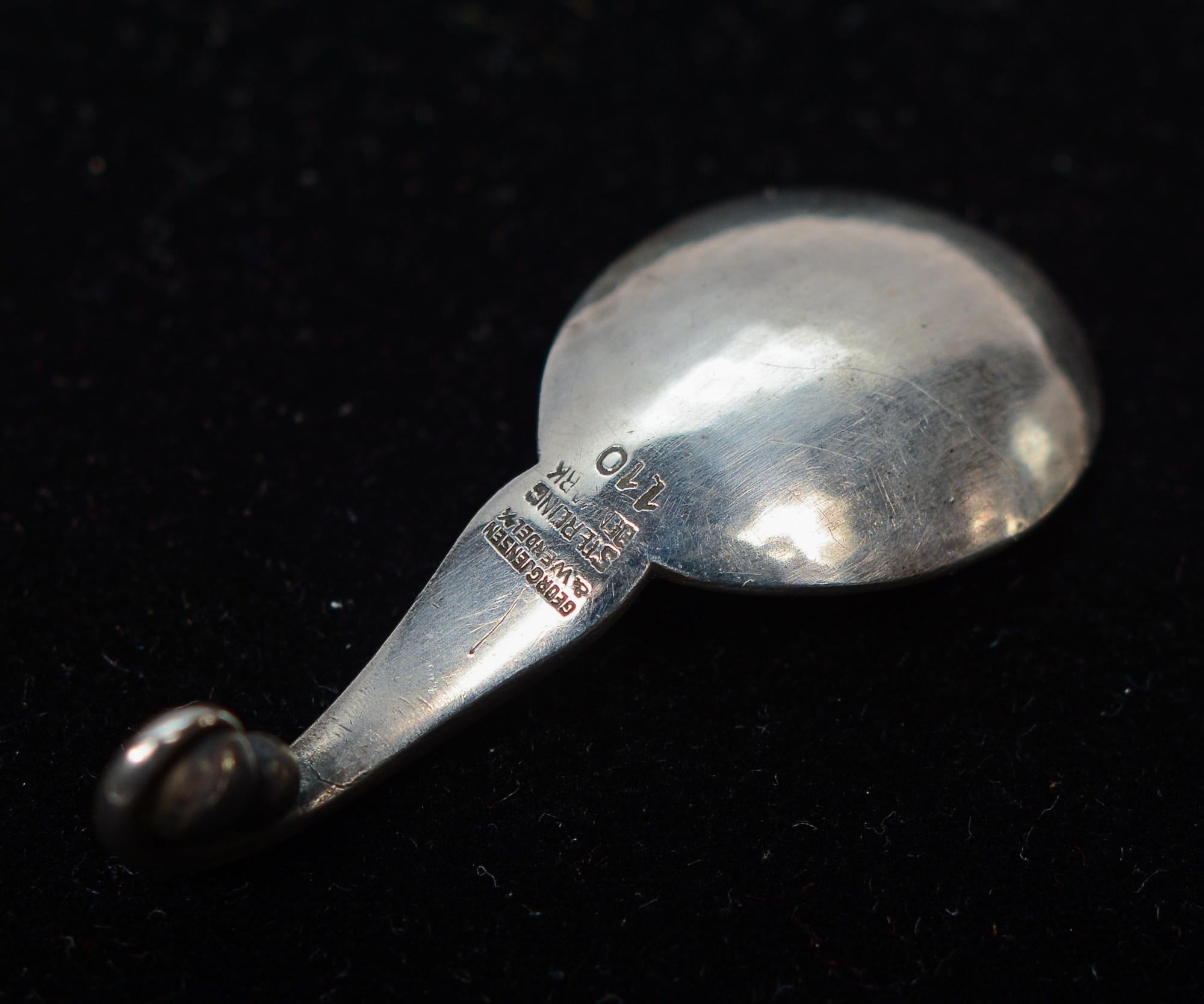 20th Century Georg Jensen Sterling Silver Art Deco Salt Cellar and Spoon For Sale