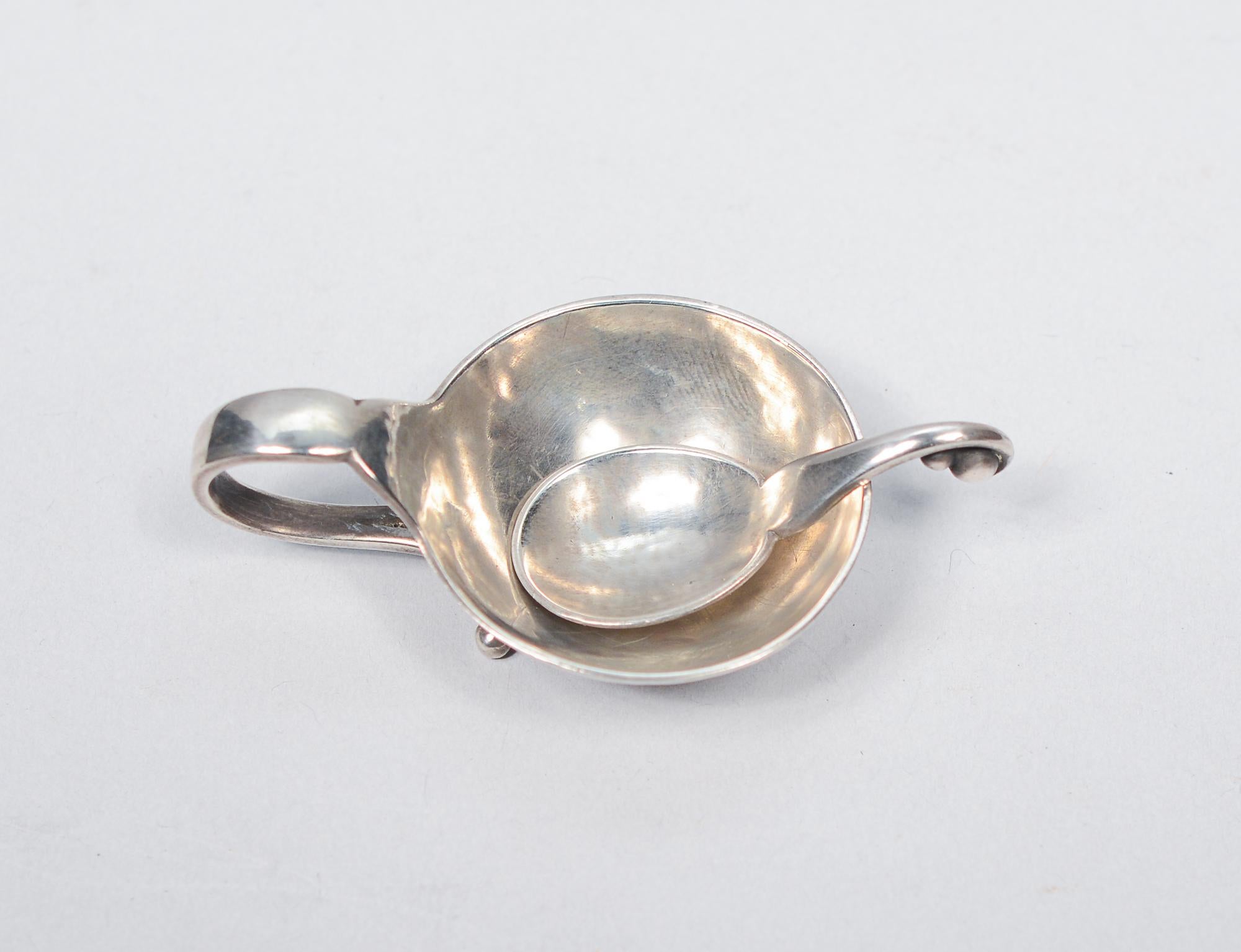Georg Jensen Salero y Cuchara Art Decó de Plata de Ley en venta 1