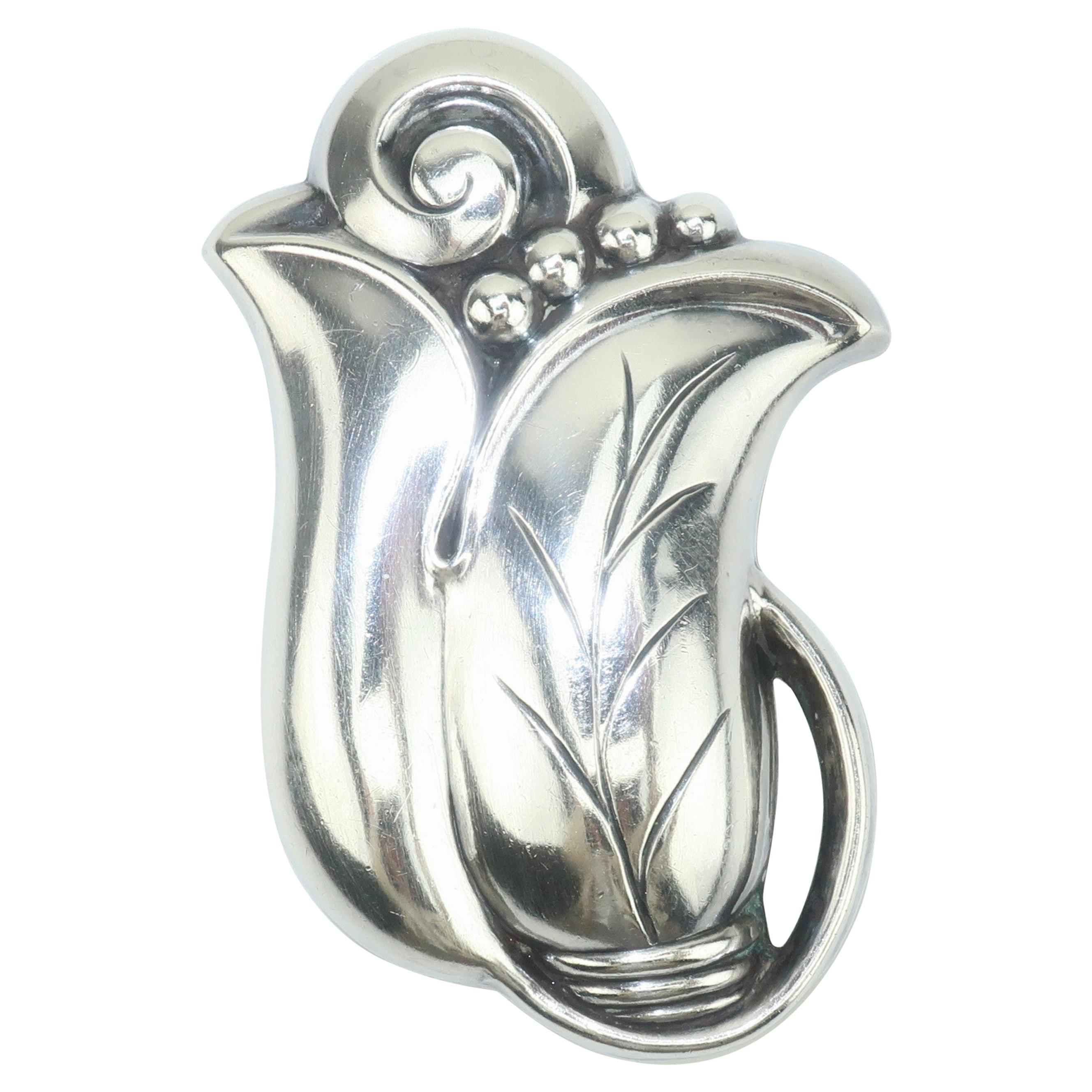 Georg Jensen Sterling Silver Art Nouveau Bell Flower Brooch, 1940
s
