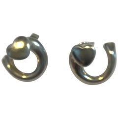 Georg Jensen Sterling Silver Artist Heart Ear Studs 2002, Regitze Overgaard