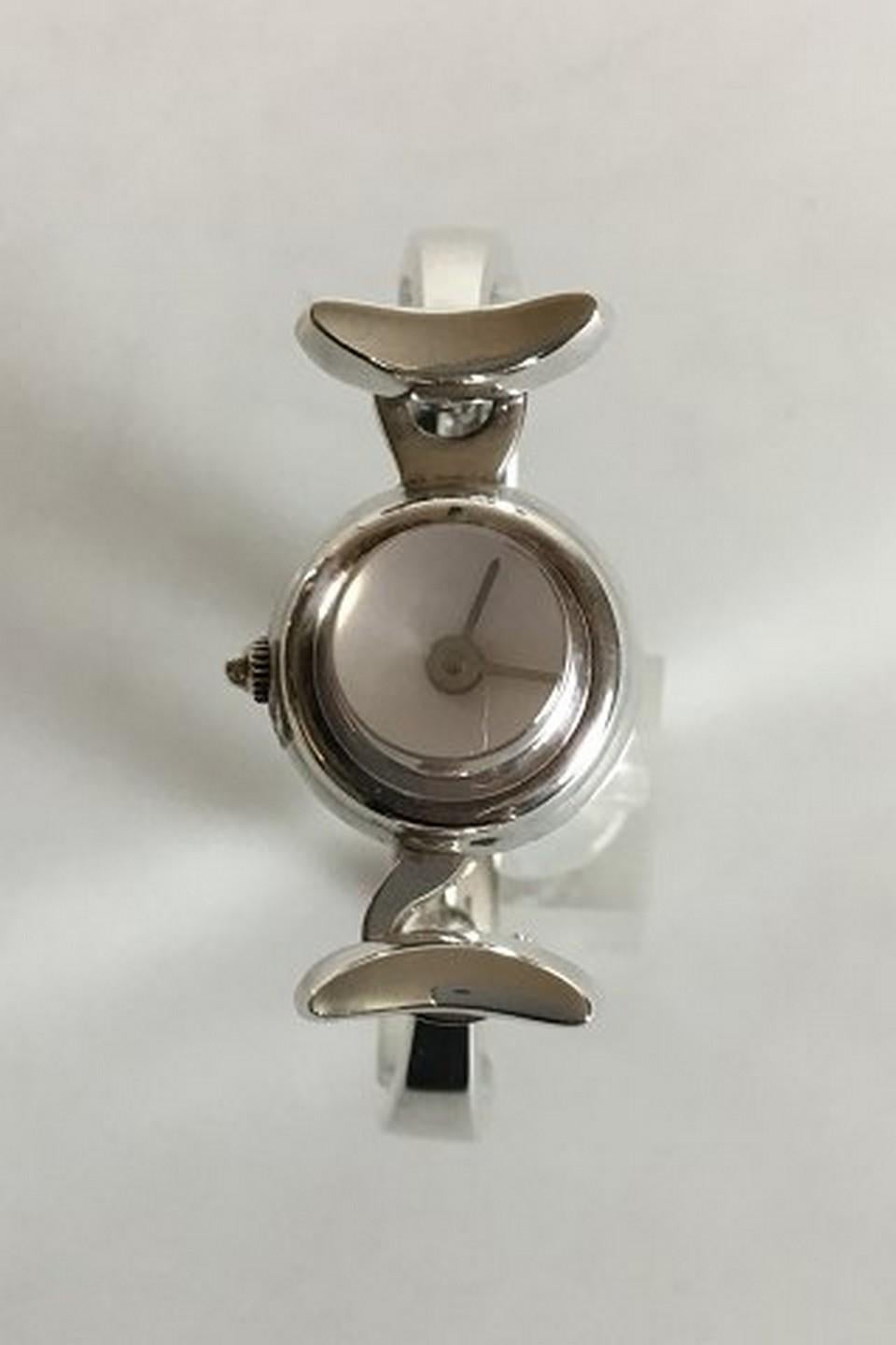 Modern Georg Jensen Sterling Silver Bangle Watch with Rock Crystal Face No 231 For Sale