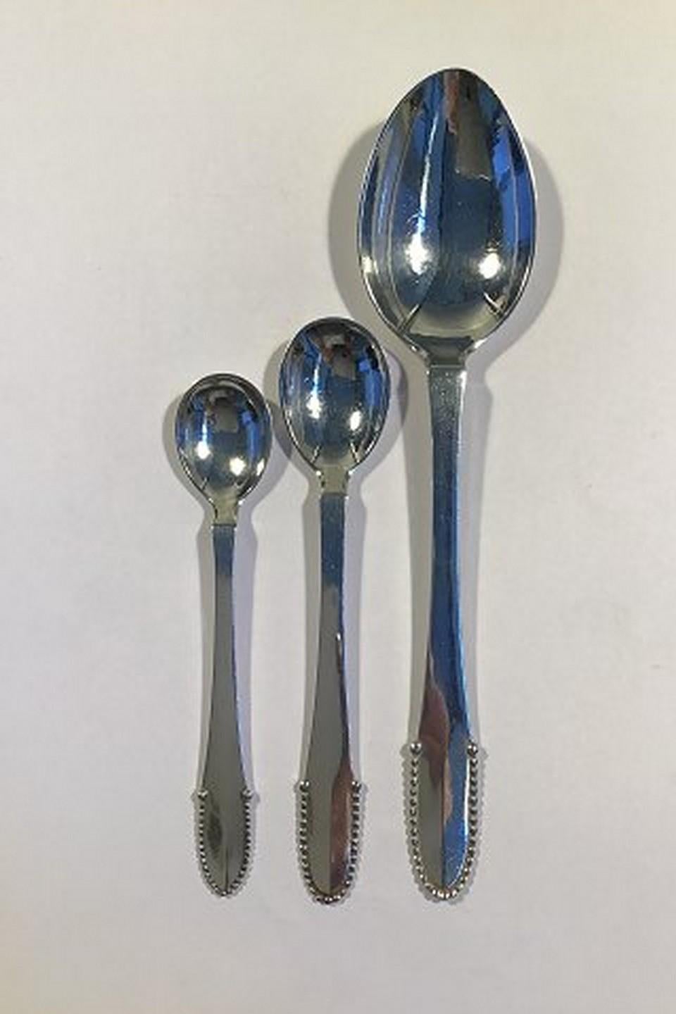 Mid-20th Century Georg Jensen Sterling Silver Beaded Set for 12 People '96 Pieces' For Sale