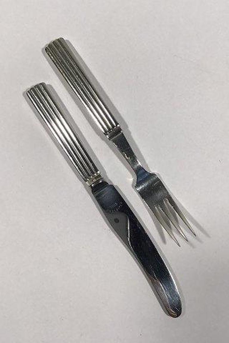 Georg Jensen Sterling Silver Bernadotte Fruit Knife/Fork In Good Condition For Sale In Copenhagen, DK