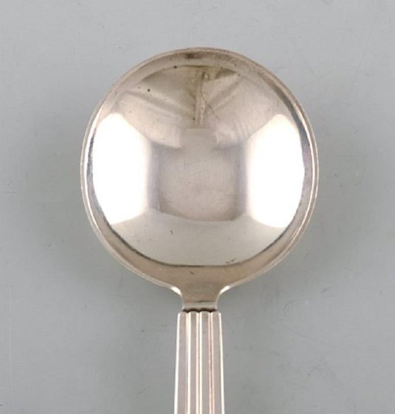 Scandinavian Modern Georg Jensen Sterling Silver Bernadotte Large Bouillon Spoon, Three Pieces For Sale