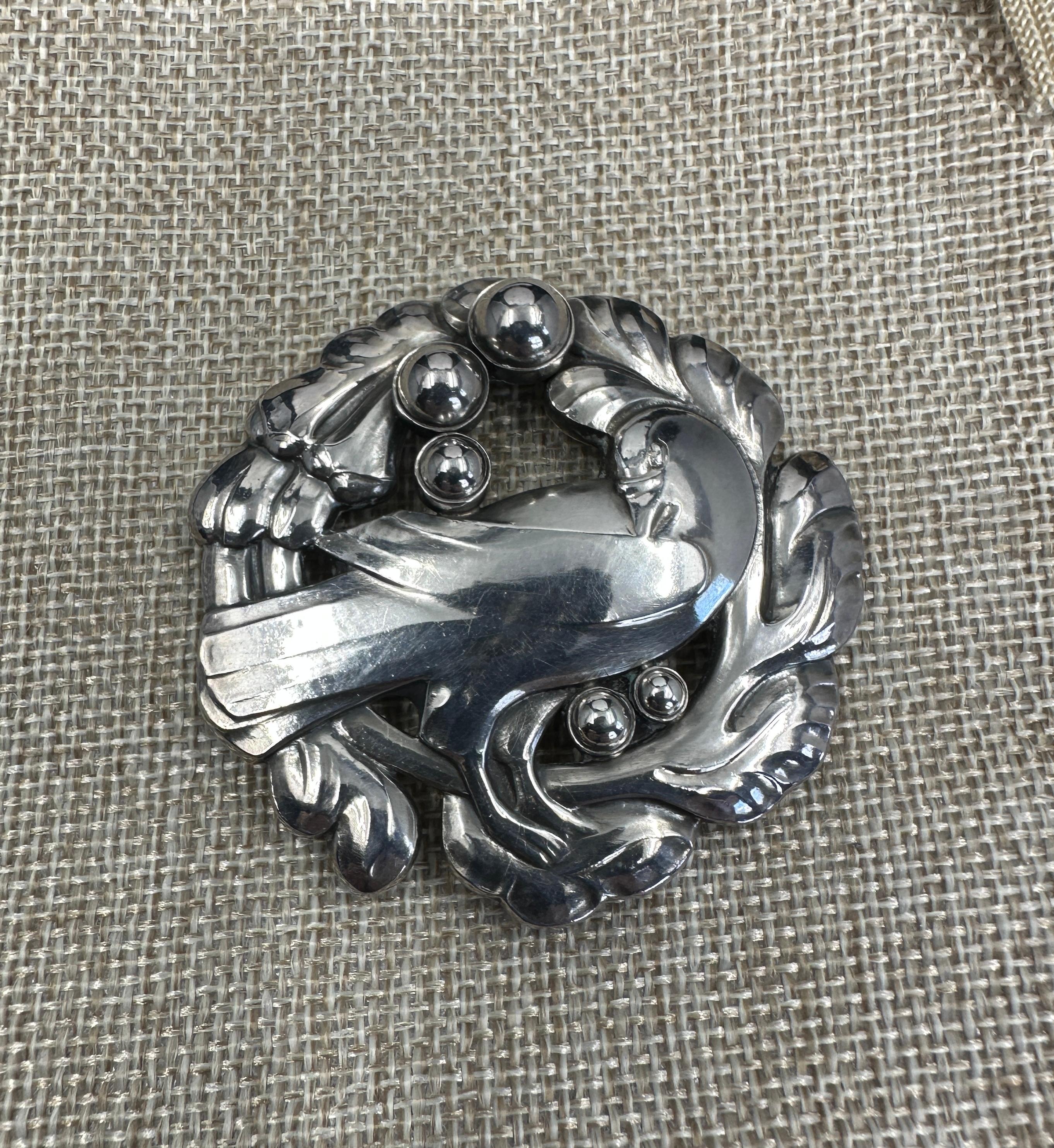 Georg Jensen Sterling Silber Vogel Brosche Large 6cm Größe Rare 5 Berry Design 70 für Damen oder Herren im Angebot