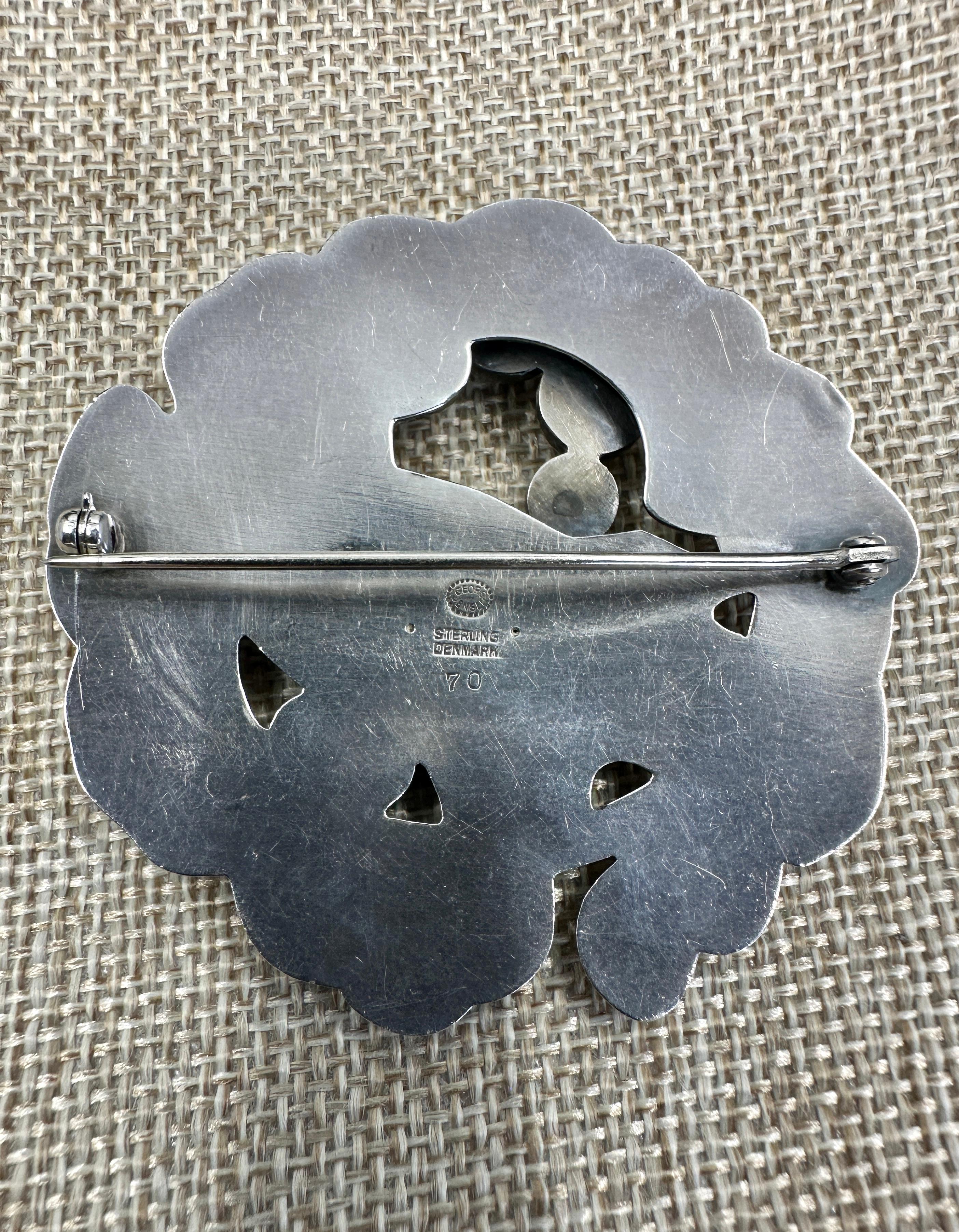 Georg Jensen Sterling Silber Vogel Brosche Large 6cm Größe Rare 5 Berry Design 70 im Angebot 1