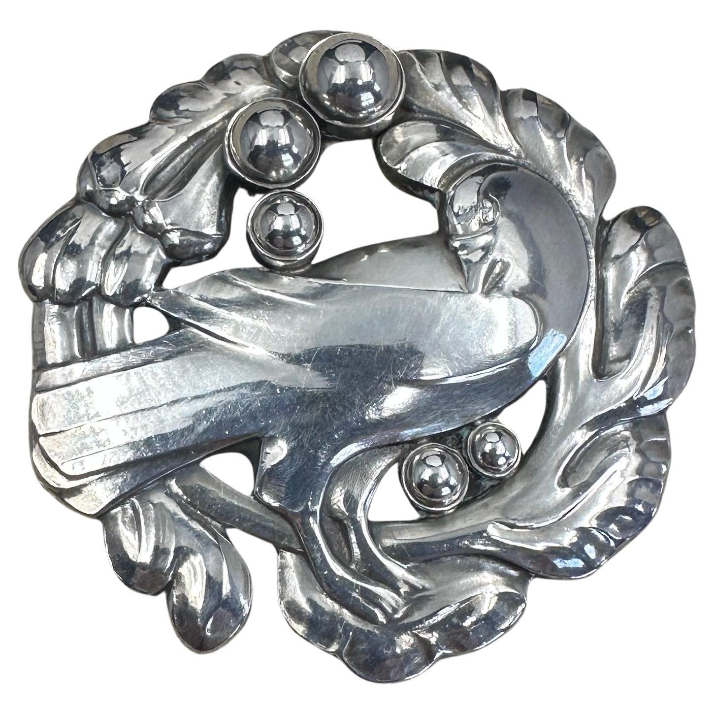Georg Jensen Sterling Silber Vogel Brosche Large 6cm Größe Rare 5 Berry Design 70 im Angebot
